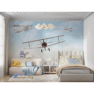 Blue Sky, Winged Biplanes for children's rooms design , For Digital Print. Digital File.