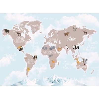 Blue sky Children's room Brown World Map Digital File