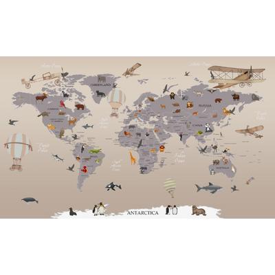Brown Background Children's room Educational World Map Digital File