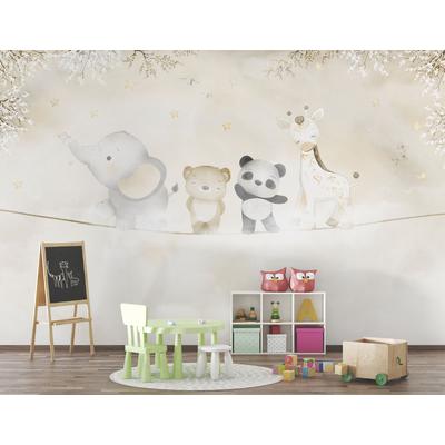 cheerful animals on a rope children's room wallpaper design layered file