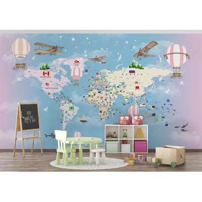 Colorful Educational world map for Kids rooms design , For Digital Print. Digital File , Layered File