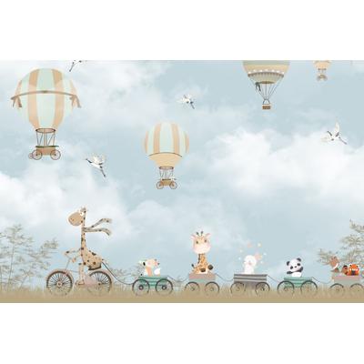 Cute animals and Biplanes Children's room wallpaper design