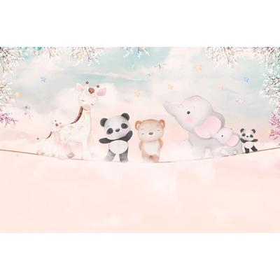 Cute animals on a rope, children's room wallpaper design, layered file.