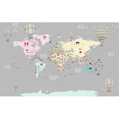Gray Background Children's room Educational World Map Digital File