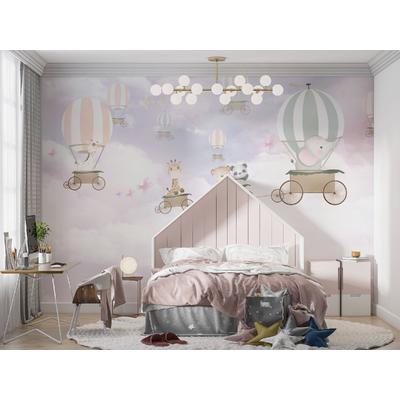 Hot air balloons and Cute animals wallpaper design