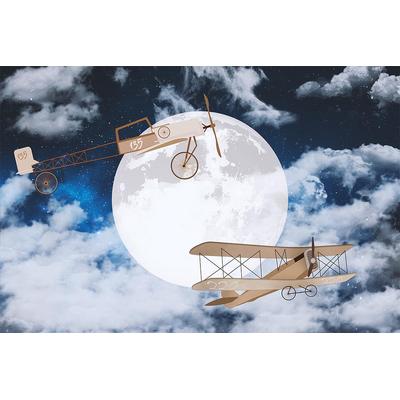 Moon and Winged Planes in the Sky