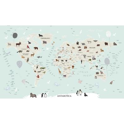 Soft Geen  background cute animals and Biplanes world map Digital file