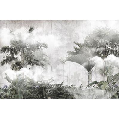 Soft Green Foggy Forest Vintage Tropical Leaves wallpaper design  Digital File