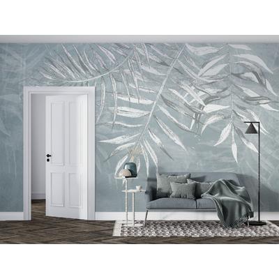 Soft Leaves Wallpaper Design on Turquoise Background