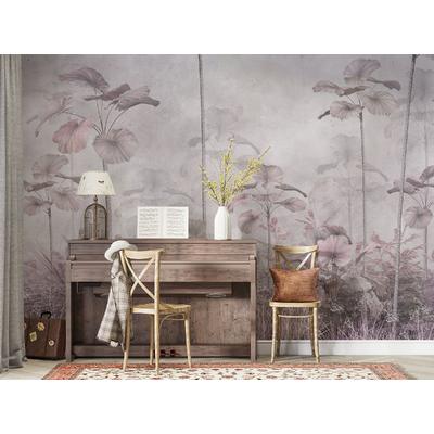 Tropical Forest Landscape Wallpaper Design in Soft Pink Tones
