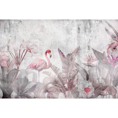 Tropical leaves and Pink Flamingo