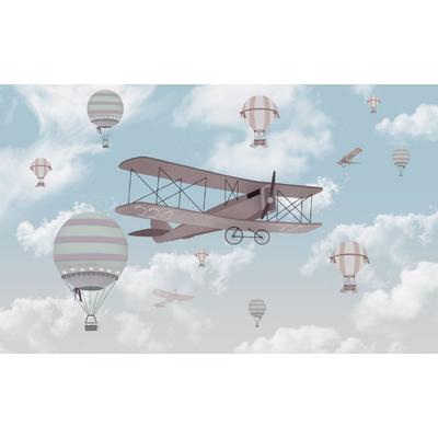 Vintage Biplane and Hot air balloons design Digital file