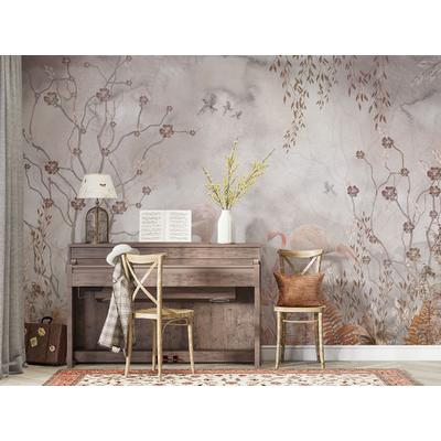 Vintage Watercolor Flowers and Flamingos wallpaper design