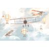 Balloons flying in the blue sky, winged airplanes layered file