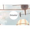 Balloons flying in the blue sky, winged airplanes layered file