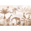 Beige and Brown Colors Safari animals among trees, children's room wallpaper design, layered file.