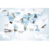 Blue Colors Cute Kids Colorful World Map and Sweet animals Trees Digital File