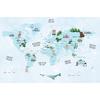 Blue Colors Educational World Map and Sweet animals Digital File