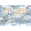 Blue Kids world map  cute animals  and Biplane hot air balloons Digital File