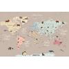 Colorful continents on a brown background World Map and Sweet animals Digital File