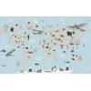 cream color on a light blue background World Map and Sweet animals Digital File