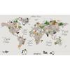 Cream Colors World Map and Sweet animals Digital File