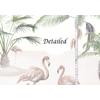 Cute animals among green leaves and Trees wallpaper design.