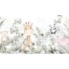 Cute animals among green leaves wallpaper design.