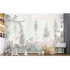 Cute animals among trees and leaves - children's room wallpaper design. Layered File