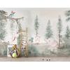 Cute animals among trees and leaves - children's room wallpaper design. Layered File