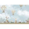 Cute animals and Biplanes Children's room wallpaper design