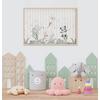 Cute animals wallpaper design among tropical leaves.