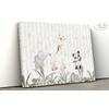 Cute animals wallpaper design among tropical leaves.