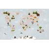 Cute Kids World Map and Sweet animals Trees Digital File