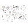 Flying balloons and winged airplanes on a white background World Map and Sweet animals Digital File