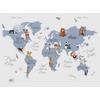 Kids World Map and Sweet animals Biplanes Digital File