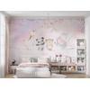 Pink Clouds Hot air balloons and Cute animals wallpaper design