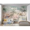 Safari animals among trees, children's room wallpaper design, layered file.