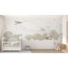 Soft Color Mountains with Winged Airplanes Kids Room Wallpaper Design
