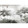 Soft Green Foggy Forest Vintage Tropical Leaves wallpaper design  Digital File