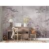 Tropical Forest Landscape Wallpaper Design in Soft Pink Tones