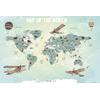 Turquoise  Kids world map  cute animals  and Biplane hot air balloons Digital File