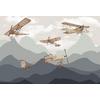 Vintage Biplane and Hot air balloons design Kids wallpaper Digital file