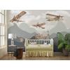 Vintage Biplane and Hot air balloons design Kids wallpaper Digital file
