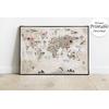 Watercolor Educational world map for Kids rooms design , For Digital Print. Digital File