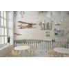 Winged airplanes and hot air balloons wallpaper design for children's rooms and nurseries.