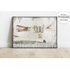 Winged airplanes and hot air balloons wallpaper design for children's rooms and nurseries.
