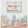 Winged airplanes and hot air balloons wallpaper design for children's rooms and nurseries.
